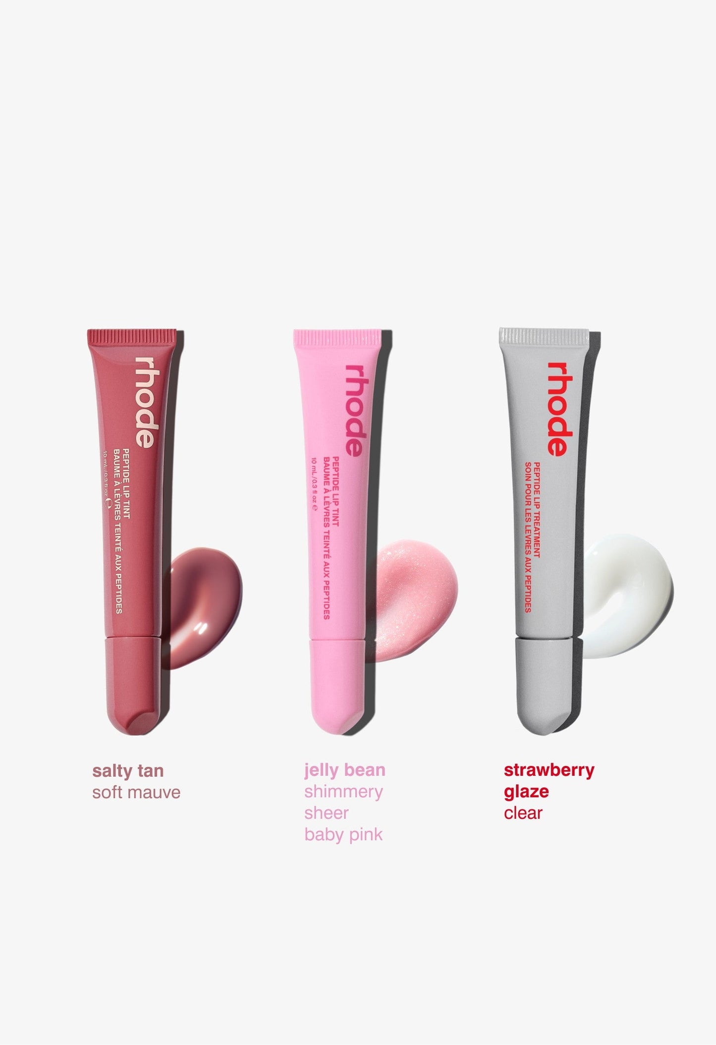 the peptide lip trio strawberry glaze, jelly bean, salty tan